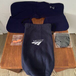 Vintage Amtrak Train Travel Bag Inflatable Neck Rest Ear Plugs Sleep Mask RARE